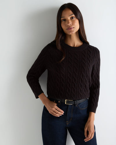 N.Peal Women's Emilia Cable Round Neck Cashmere Jumper Cocoa Brown