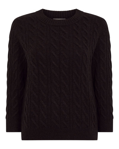 N.Peal Women's Emilia Cable Round Neck Cashmere Jumper Cocoa Brown