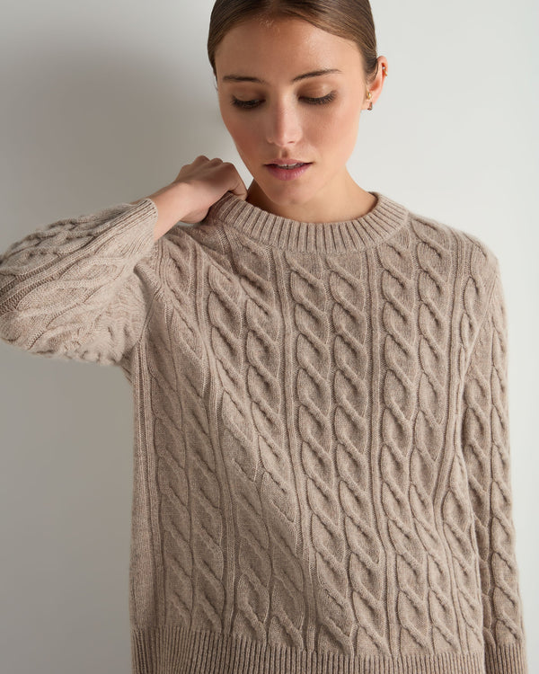 Women's Emilia Cable Round Neck Cashmere Sweater 6