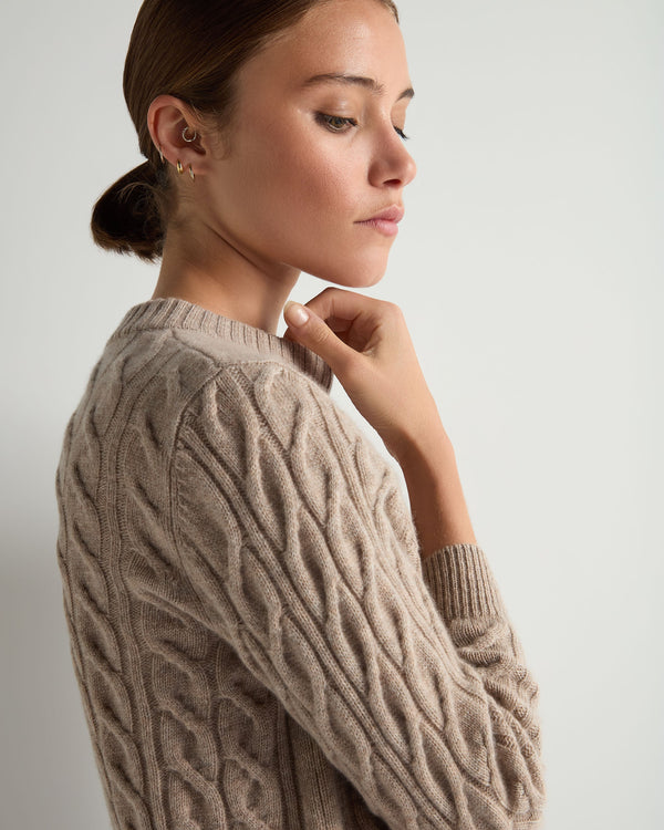 Women's Emilia Cable Round Neck Cashmere Sweater 5