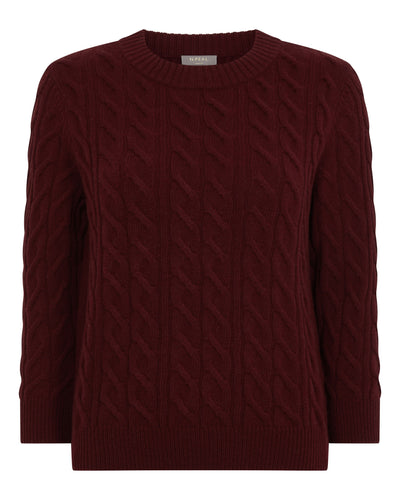 N.Peal Women's Emilia Cable Round Neck Cashmere Jumper Rustic Red