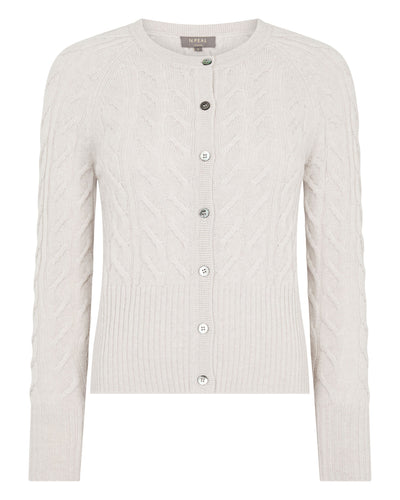 N.Peal Women's Myla Cable Cashmere Cardigan With Lurex Frost White Sparkle
