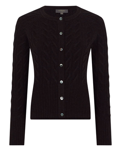 N.Peal Women's Myla Cable Cashmere Cardigan Cocoa Brown