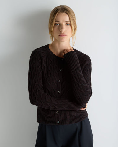 N.Peal Women's Myla Cable Cashmere Cardigan Cocoa Brown