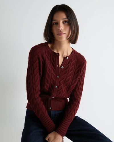 N.Peal Women's Myla Cable Cashmere Cardigan Rustic Red