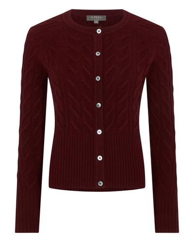 N.Peal Women's Myla Cable Cashmere Cardigan Rustic Red