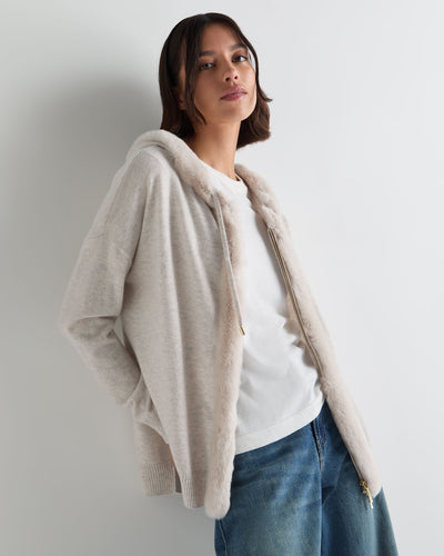 N.Peal Women's Alicia Fur Trim Cashmere Hoodie Pebble Grey