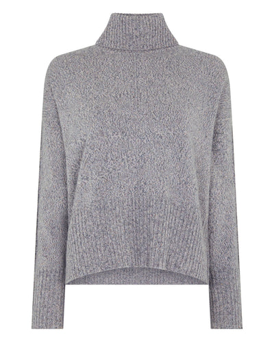 N.Peal Women's Mollie Metal Trim Roll Neck Cashmere Jumper With Lurex Ash Grey Sparkle