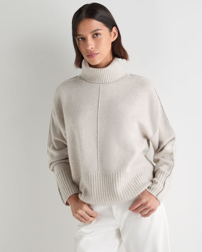 N.Peal Women's Mollie Metal Roll Neck Cashmere Jumper Pebble Grey