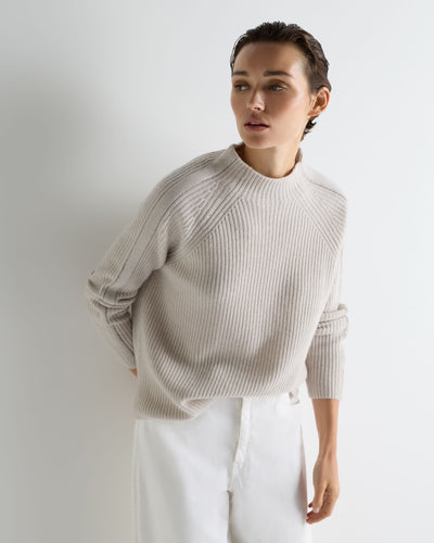 N.Peal Women's Metal Funnel Neck Cashmere Jumper Arctic Grey Melange