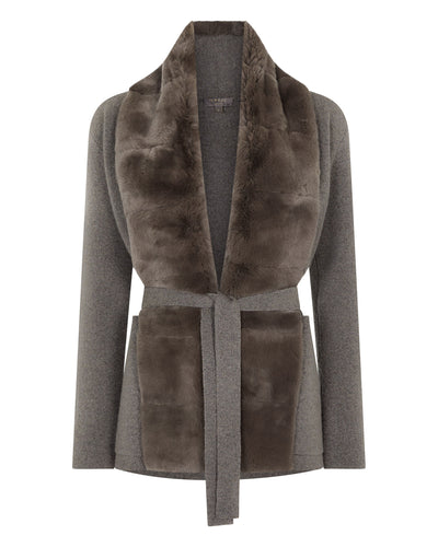 N.Peal Women's Ruby Herringbone Fur Cardigan Wood Smoke Brown