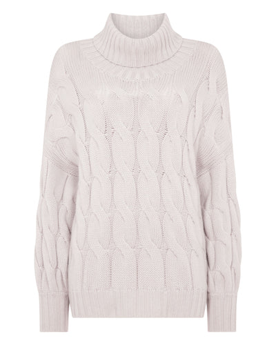 N.Peal Women's Hana Chunky Cable Roll Neck Cashmere Jumper Snow Grey