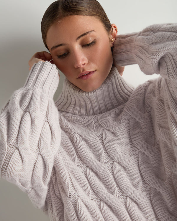 Women's Hana Chunky Cable Turtle Neck Cashmere Sweater 5