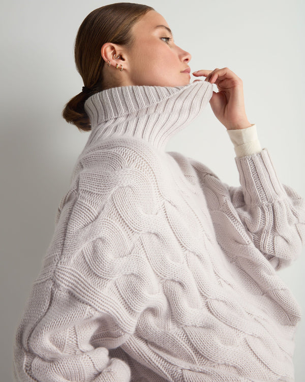 Women's Hana Chunky Cable Turtle Neck Cashmere Sweater 6