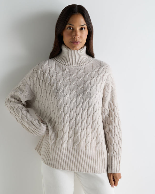 Women's Emmie Relaxed Cable Turtle Neck Cashmere Sweater 1