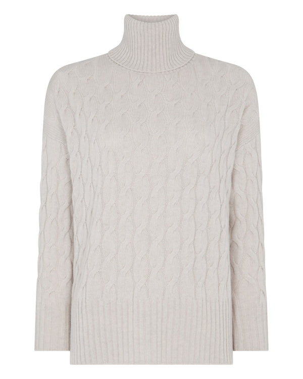 Women's Emmie Relaxed Cable Turtle Neck Cashmere Sweater 2