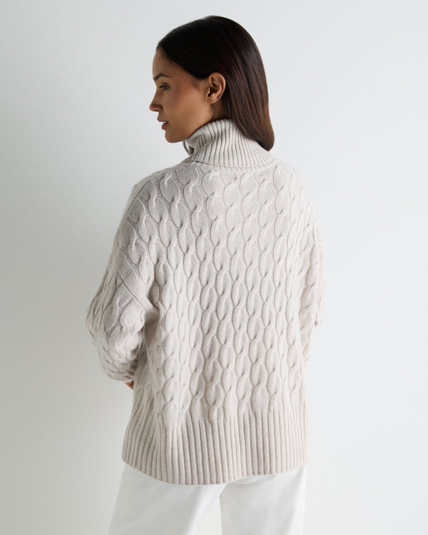 Women's Emmie Relaxed Cable Turtle Neck Cashmere Sweater 4