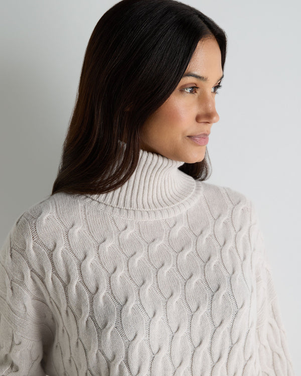 Women's Emmie Relaxed Cable Turtle Neck Cashmere Sweater 5