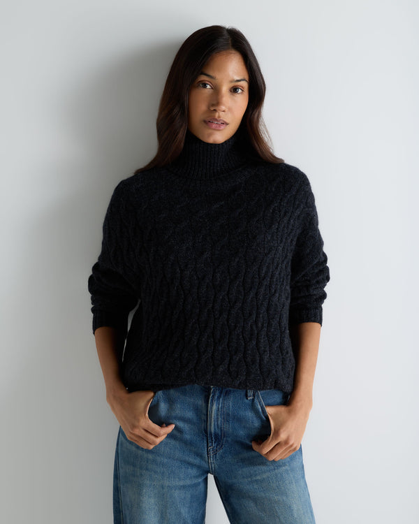 Women's Emmie Relaxed Cable Turtle Neck Cashmere Sweater 1