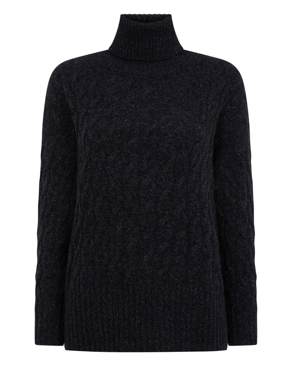 Women's Emmie Relaxed Cable Turtle Neck Cashmere Sweater 2
