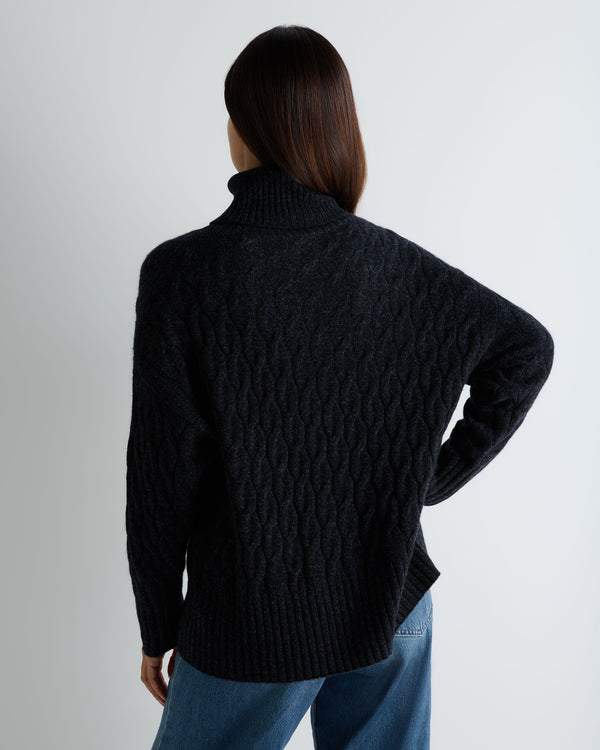 Women's Emmie Relaxed Cable Turtle Neck Cashmere Sweater 4
