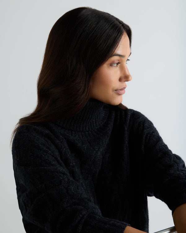 Women's Emmie Relaxed Cable Turtle Neck Cashmere Sweater 5
