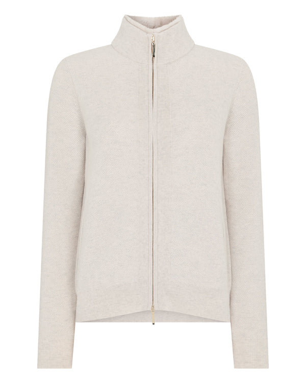 Women's Honeycomb Full Zip Cashmere Sweater With Fur Trim 2