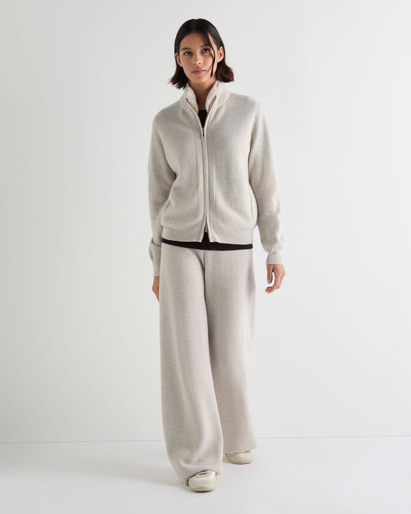 Women's Honeycomb Full Zip Cashmere Sweater With Fur Trim 7
