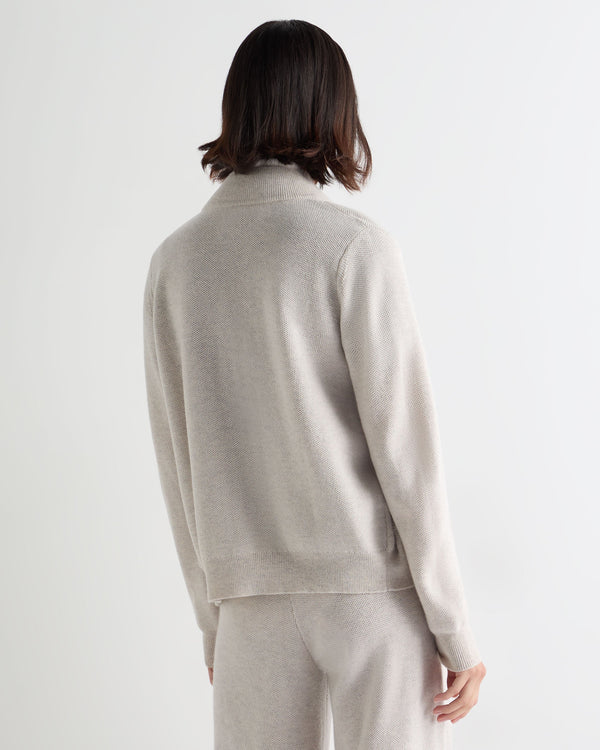Women's Honeycomb Full Zip Cashmere Sweater With Fur Trim 4