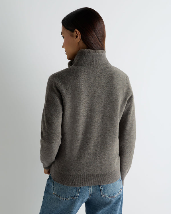 Women's Honeycomb Full Zip Cashmere Sweater With Fur Trim 4