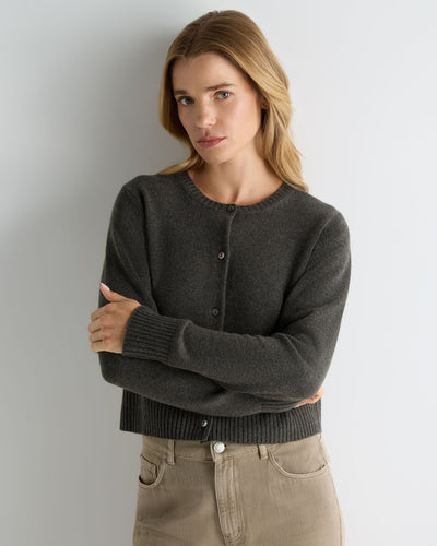 N.Peal Women's Chunky Crop Cashmere Cardigan Grey Moss