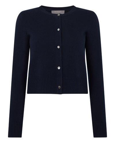 Women's Chunky Crop Cashmere Cardigan Navy Blue