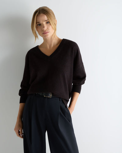 N.Peal Women's Longline V Neck Cashmere Jumper Cocoa Brown