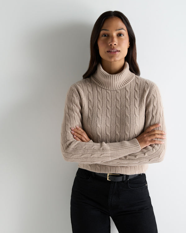 Women's Adelyn Cable Turtle Cashmere Sweater 1