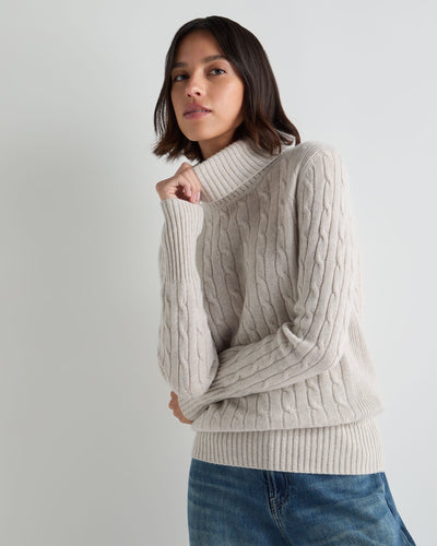 N.Peal Women's Adelyn Cable Roll Cashmere Jumper Pebble Grey