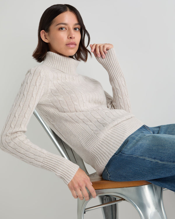 Women's Adelyn Cable Turtle Cashmere Sweater 6