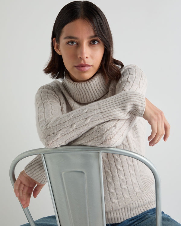 Women's Adelyn Cable Turtle Cashmere Sweater 5