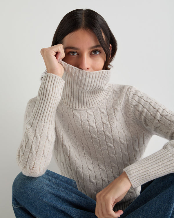 Women's Adelyn Cable Turtle Cashmere Sweater 8