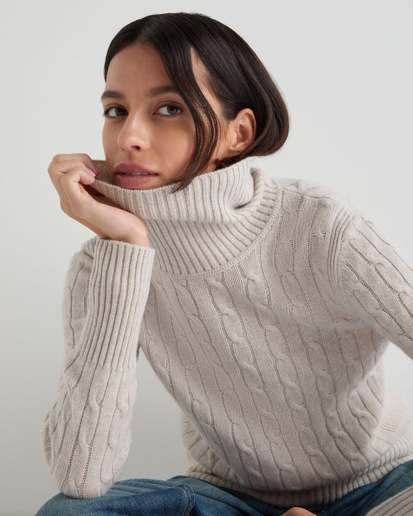 Women's Adelyn Cable Turtle Cashmere Sweater 7