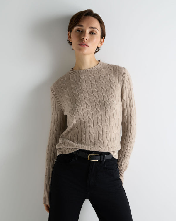 Women's Adelyn Cable Round Neck Cashmere Sweater 1