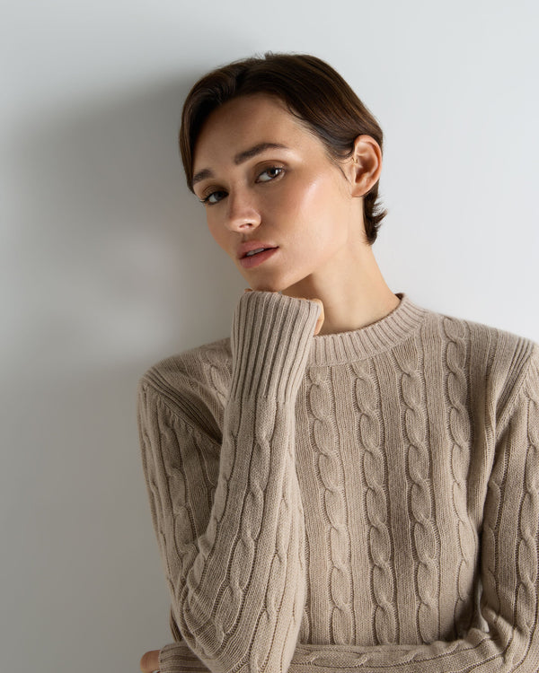 Women's Adelyn Cable Round Neck Cashmere Sweater 5