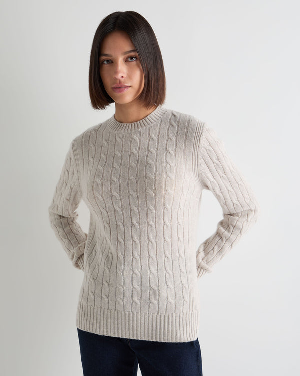 Women's Adelyn Cable Round Neck Cashmere Sweater 1