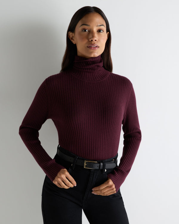 Women's Superfine Cashmere Ribbed Turtle Neck Sweater 1