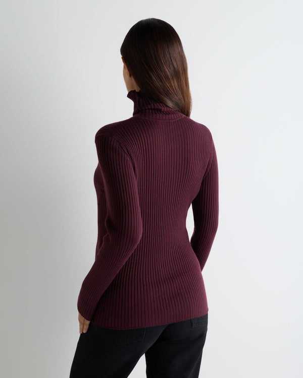 Women's Superfine Cashmere Ribbed Turtle Neck Sweater 4