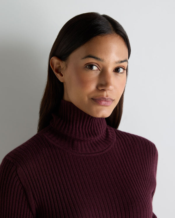 Women's Superfine Cashmere Ribbed Turtle Neck Sweater 5