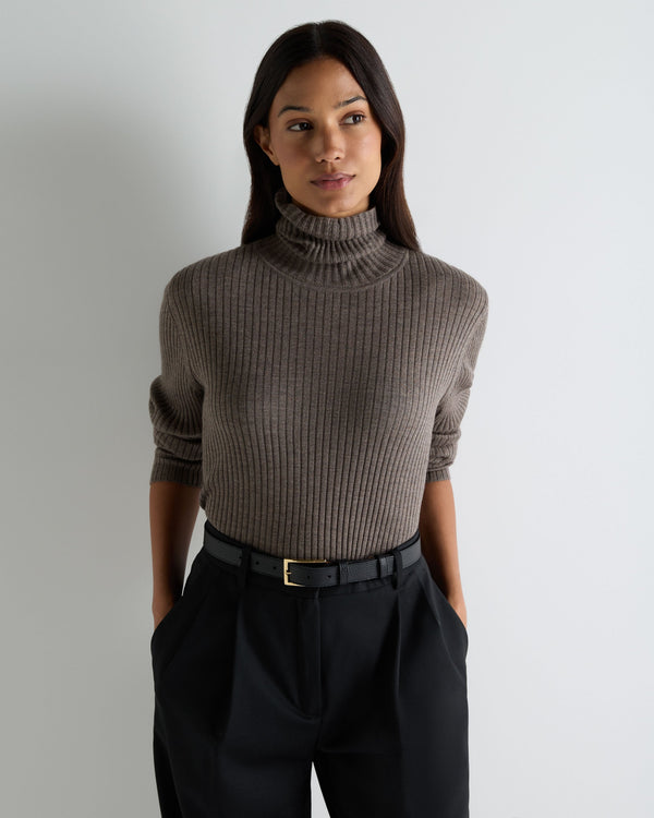 Women's Superfine Cashmere Ribbed Turtle Neck Sweater 1
