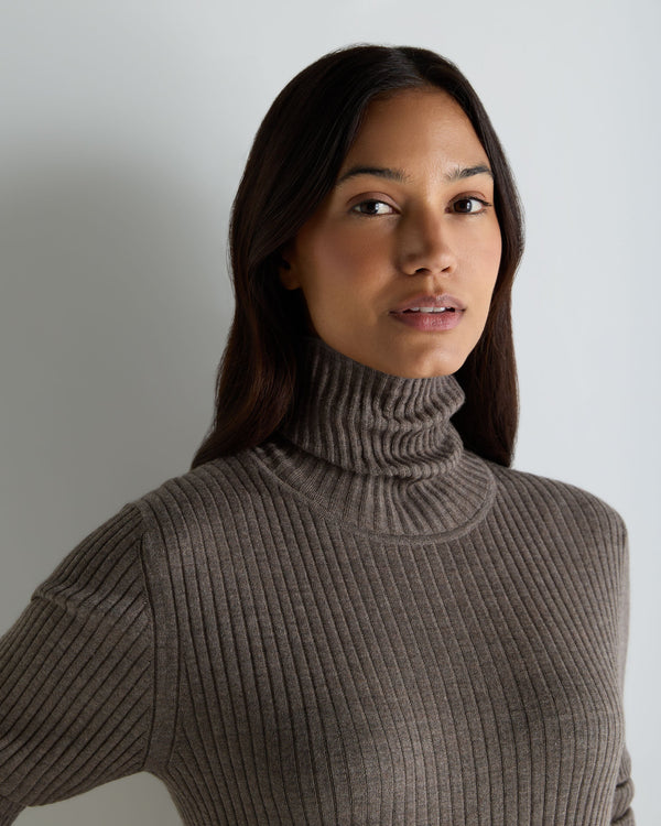 Women's Superfine Cashmere Ribbed Turtle Neck Sweater 5