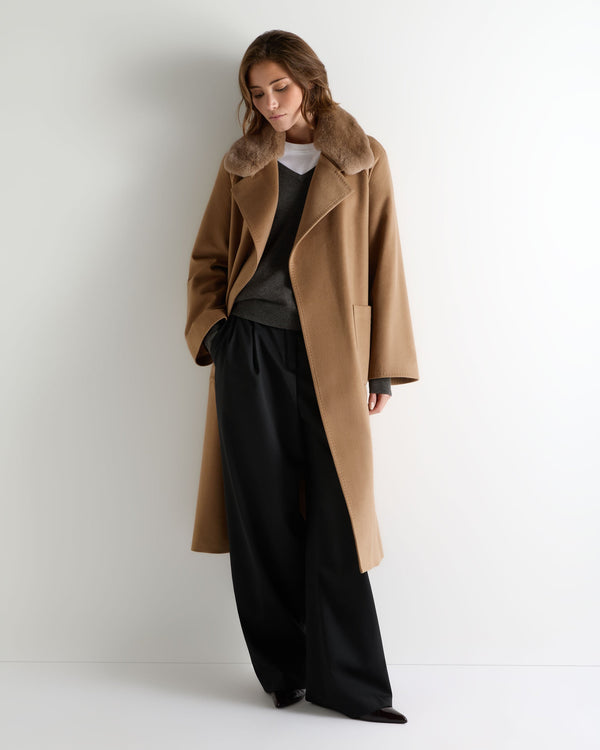 Women's Longline City Coat With Fur Trim 1