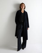 Women's Longline Woven Coat Dark Navy Blue