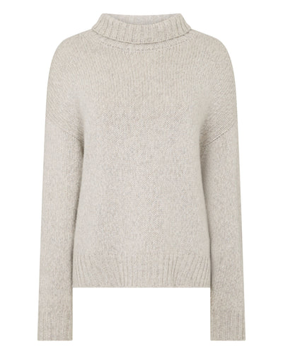 N.Peal Women's Chunky Funnel Neck Cashmere Jumper Cashmere Grey Melange
